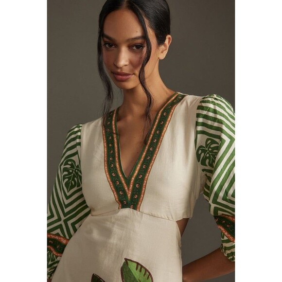 Farm Rio x Anthropologie Palm V-Neck Midi Dress Petite XL Retail $258 - Picture 3 of 8